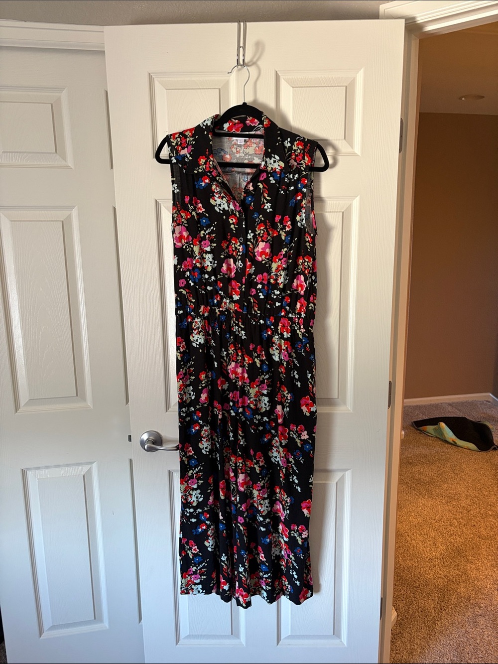 LuLaRoe KathyBlack Floral Sleeveless Jumpsuit. Worn once.